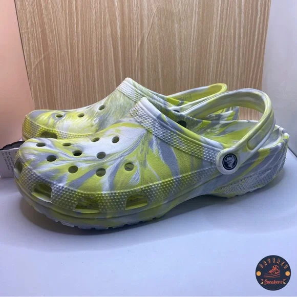 Crocs Classic Marbles Clog Yellow/ Gray m10/w12 Sandals Crocs sandals men women Bayah marble clog 206935 Crocs main image 4